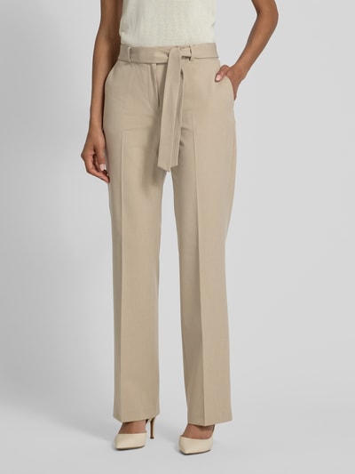 Christian Berg Woman Selection Spodnie do garnituru o kroju straight fit z dodatkiem wiskozy i tasiemką w talii Piaskowy 4