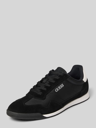 Produktfoto, Sneaker aus Leder-Textil-Mix Modell 'DREAN' von Guess in Schwarz mit Abgerundete-Spitze, Schnürung, Label-Detail, Herren, Absatzhöhe: 2 cm, Schafthöhe: 8 cm, Schaftweite: 8 cm