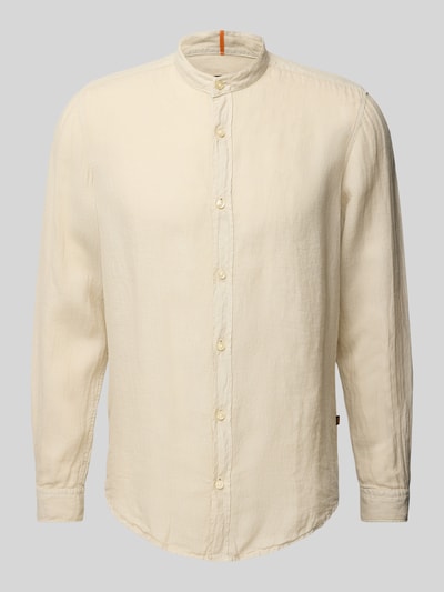 BOSS Orange Regular Fit Leinenhemd mit Stehkragen Modell 'Race' Sand 2