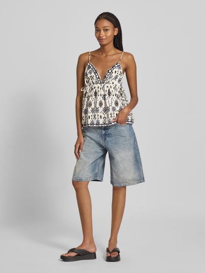 Only Regular fit top met bandjes van viscosemix, model 'ELANOR' Rookblauw - 1