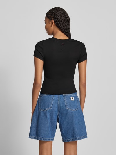 Tommy Jeans T-shirt o kroju slim fit z prążkowaniem Czarny 5