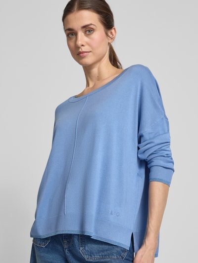 Liu Jo White Oversized Strickpullover mit Rundhalsausschnitt Hellblau 3