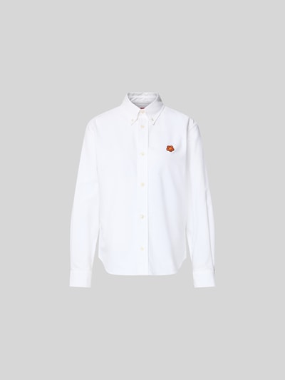 Produktfoto, Regular Fit Hemdbluse aus Baumwolle von Kenzo für Damen, weiß, Button-Down-Kragen, durchgehende Knopfleiste, Langärmelig, Rückenlänge 66 cm, Ärmellänge 58 cm, glatte Struktur, dezentes Logo, klare Linien.