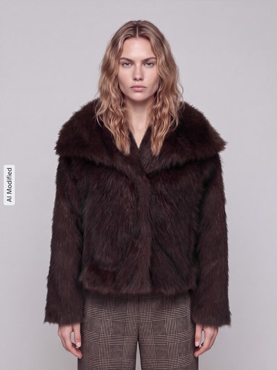 ONLY Relaxed Fit Webpelzjacke Cropped Modell 'DAWN LIFE' Schoko 4