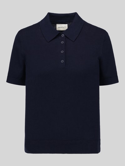 Productfoto, donkerblauw regular fit poloshirt uit mix van katoen en kasjmier, zachte textuur, Regular Fit Poloshirt aus Baumwoll-Kaschmir-Mix van GANT, Dames