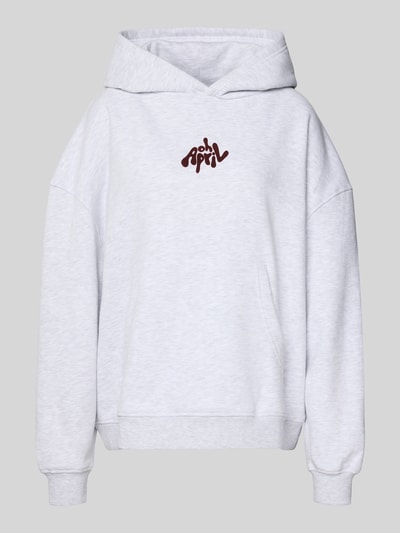 OH APRIL Bluza o kroju boyfriend z kapturem i kieszenią kangurką model ‘Fluffy’ Jasnoszary melanż 2