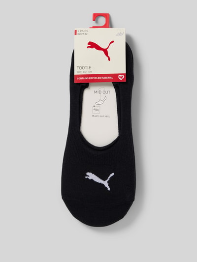 Produktfoto, Füßlinge met logo in set van 2 van PUMA, dames katoenenmix met stretch, zwart met wit logoprint, eenvoudig geweven textuur.