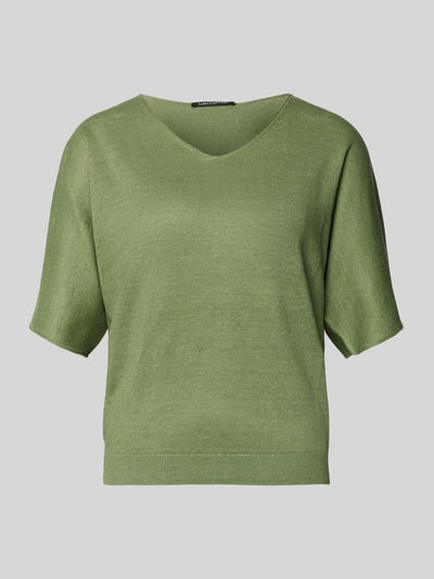 Produktfoto, Relaxed Fit T-Shirt aus reinen Leinen in Strick-Optik von Luisa Cerano, grün, V-Ausschnitt, Halbarm, elastischer Bund, glatte Textur