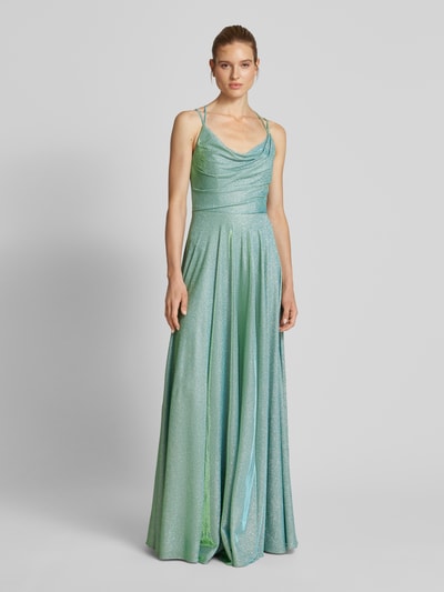 Luxuar Abendkleid mit Wasserfall-Ausschnitt Blau 4