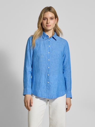 0039 Italy Regular fit overhemdblouse van linnen met doorknoopsluiting Blauw - 4