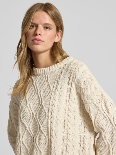 Only Sweter z dzianiny o kroju regular fit z fakturowanym wzorem model ‘ELLY’ Écru 3