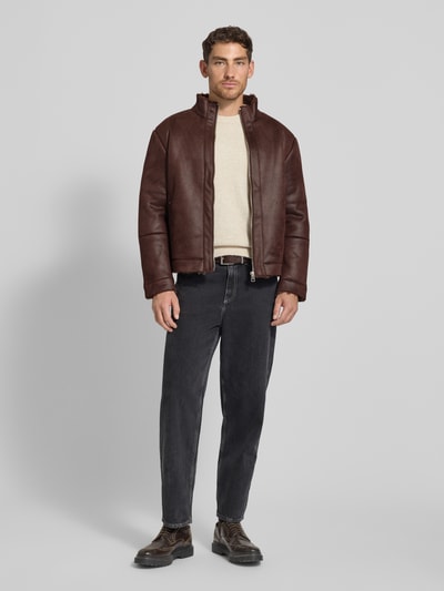 Casual Friday Kurtka z imitacji skóry ze stójką model ‘MACKSEN’ Czekoladowy 1