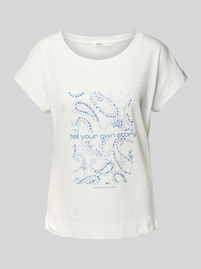 s.Oliver RED LABEL Relaxed Fit T-Shirt aus Baumwoll-Viskose-Mix mit Artwork Print Weiss 2