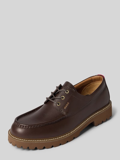 Produktfoto, braune Schnürschuhe aus echtem Leder Modell 'Draven_derb_pley_BP' von HUGO, robuste Sohle, Herren Schnürschuhe