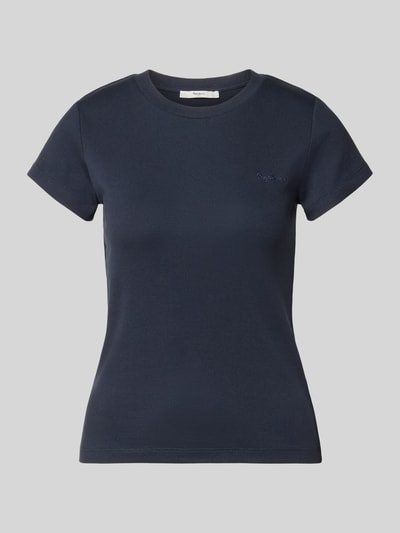 Productfoto, Slim Fit T-Shirt aus Baumwoll-Mix Modell 'MAE' von Pepe Jeans, effen donkerblauw, fijnribstructuur, labelstiksel, ronde hals, korte mouw