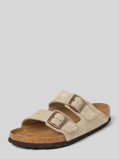 Birkenstock Lederslides mit Dornschließen Modell 'Arizona' Taupe 1