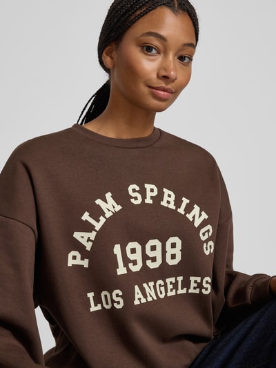 JJXX Oversized Sweatshirt mit Label-Print Modell 'MERLE' Dunkelbraun Melange 3