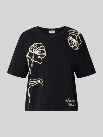 Productfoto, zwart boxy fit t-shirt van pure katoen model 'SALA' van Weekend Max Mara voor dames, witte bloemendetails