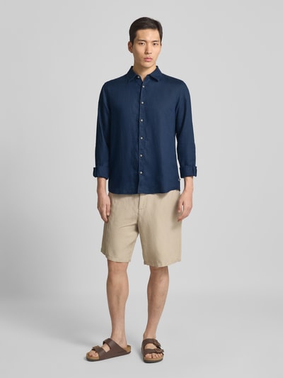 s.Oliver RED LABEL Regular Fit Leinenhemd mit Sportmanschetten Dunkelblau 1