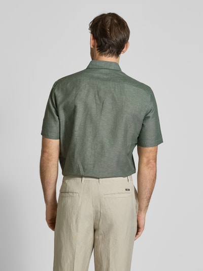 Jake*s Slim fit linnen overhemd met knoopsluiting Donkergroen - 5