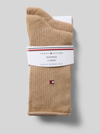 Produktfoto, beiger Baumwoll-Mix mit feiner Rippstruktur, gesticktes Logo, Socken aus Baumwoll-Mix mit Logo-Stitching im 2er-Pack Modell 'WOMEN SOCK 2P LUREX RO' von Tommy Hilfiger, Damen Socken von Tommy Hilfiger