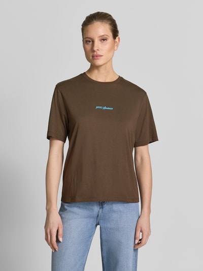 Selected krój regular fit t-shirt z czystej bawełny model 'VIGGA' Ciemnobrązowy 4