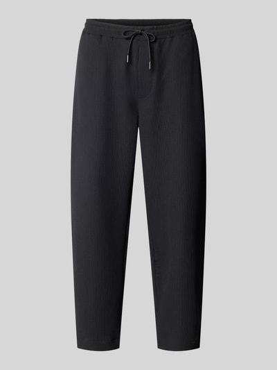 Produktfoto, Hose mit elastischem Bund in Plissee-Optik von REVIEW in Schwarz, Material-Mix mit Stretch-Anteil, Regular-Fit, strukturierte Oberfläche