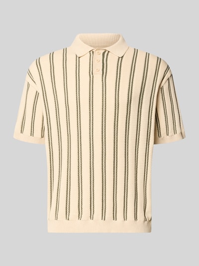 Produktfoto, Regular Fit Strick-Poloshirt Modell 'POUL' von Redefined Rebel mit beigem und grünem Streifenmuster, Baumwoll-Mix