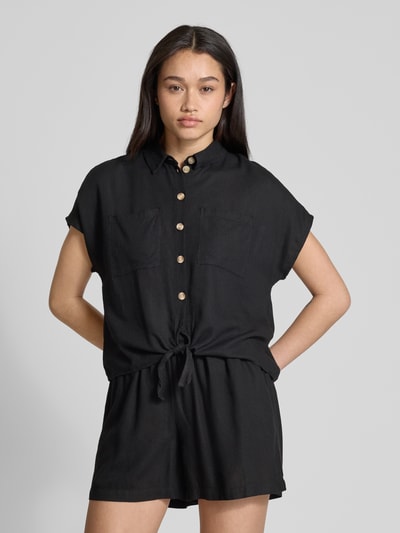 Pieces Bluzka koszulowa o pudełkowym kroju z wiązanym detalem model ‘PIA’ Czarny 4