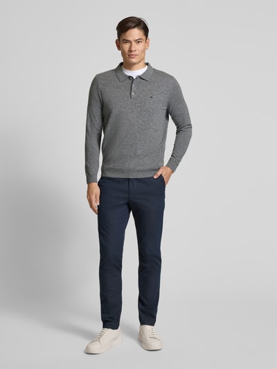 Fynch-Hatton Poloshirt van een mix van merinowol en kasjmier met labelstitching Middengrijs - 1