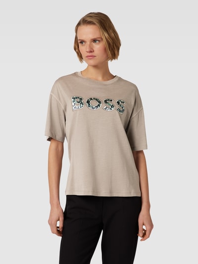 BOSS Orange T-shirt met labeldetail, model 'Evina' Taupe - 4