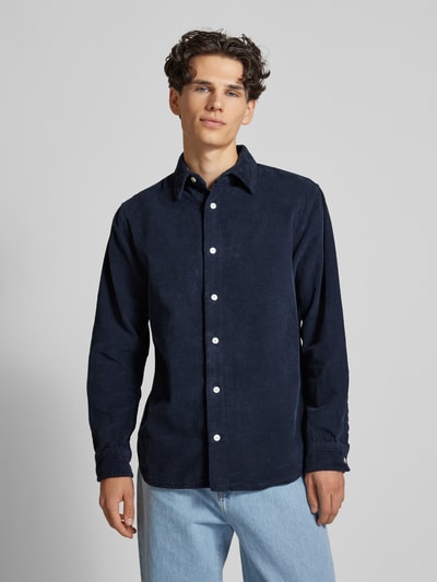 Redefined Rebel Regular fit corduroy overhemd met kentkraag, model 'TRISTAN' Marineblauw - 4