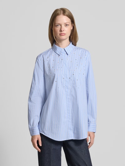 Oui Bluzka koszulowa o kroju regular fit z przedłużonym tyłem Jasnoniebieski 4