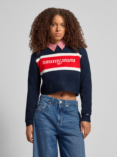 Tommy Jeans Sweter krótki z dzianiny z dodatkiem wełny model ‘SCRIPT’ Granatowy 4