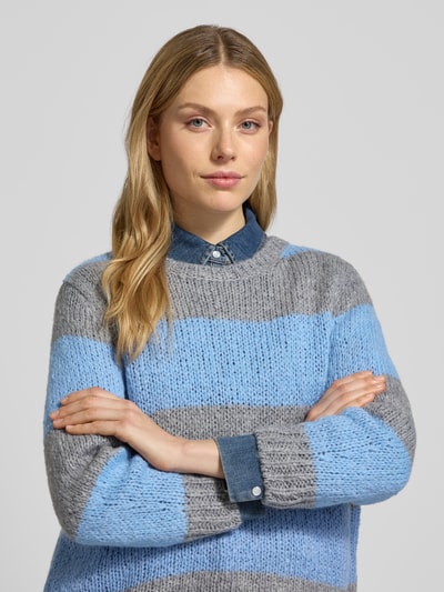 Oui Strickpullover mit gerippten Abschlüssen Hellblau 3