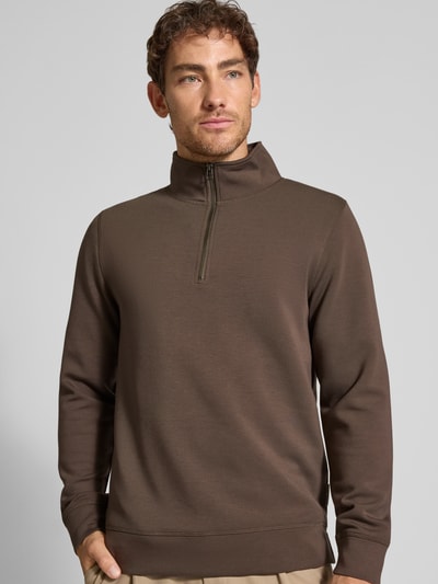 Casual Friday Sweatshirt met opstaande kraag en ritssluiting, model 'Sebastian' Lichtbruin - 3