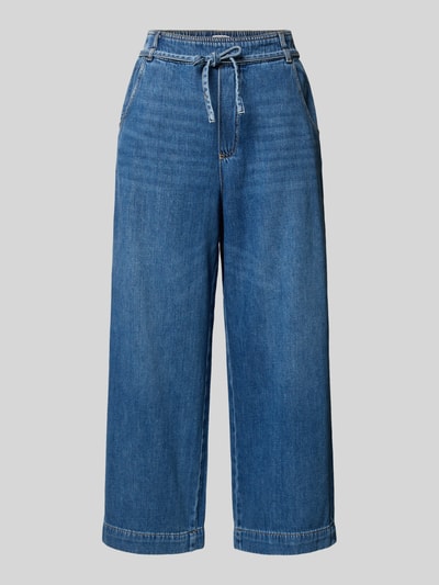 Productfoto, Culotte met bindceintuur en achterzakken van Jake*s Casual in blauw, katoen, wide leg fit, elastische taille, damesmode