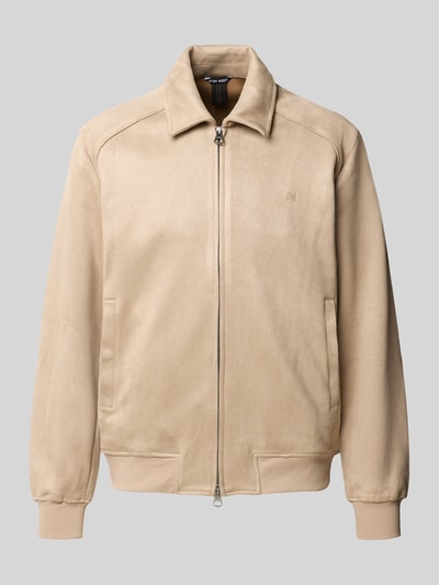 Produktfoto, Blouson in Leder-Optik mit Zweiwege-Reißverschluss von Antony Morato, beige, Regular Fit, Kentkragen, Eingrifftaschen, glatte Textur, Rückenlänge 65 cm, Schulterbreite 52 cm, Brustweite 54 cm, Ärmellänge 68 cm