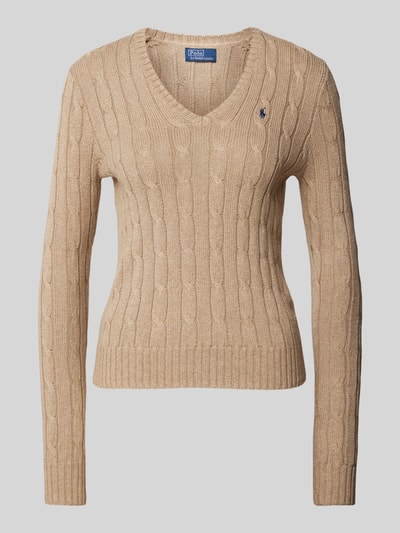 Polo Ralph Lauren Strickpullover mit Zopfmuster Modell 'KIMBERLY' Camel 2