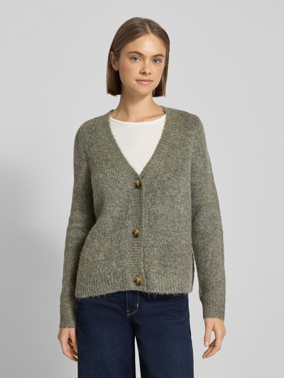 Only Loose fit gebreid jack met V-hals, model 'ZOEY' Olijfgroen - 4