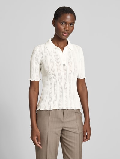 Victoria Beckham Slim Fit Poloshirt in Strick-Optik Weiss 4