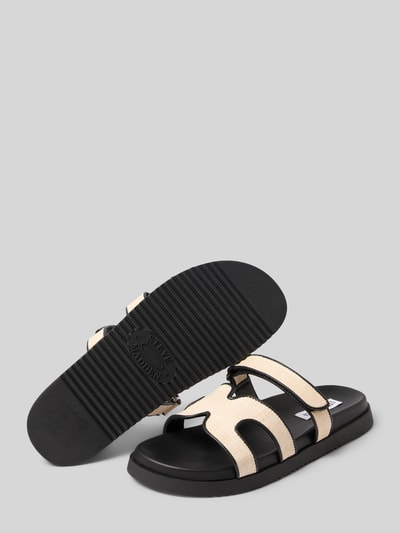 Produktfoto, Sandalette aus Leder mit Klettverschluss Modell 'Missile' von Steve Madden in Schwarz-Beige, Schlupfform, Absatzhöhe 3 cm, Damen