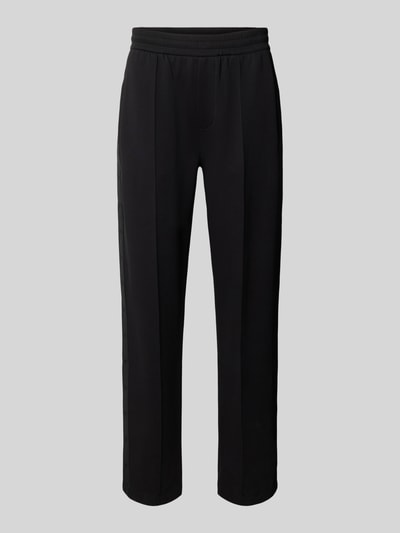 Produktfoto, schwarze Regular Fit Sweathose mit Label-Details von Emporio Armani aus Baumwoll-Mix mit Stretch und elastischem Bund, glatte Oberfläche