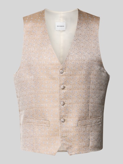 Produktfoto, Weste mit V-hals en paspelzakken van Roy Robson, regular fit, beige met fijn patroon, knoopsluiting, ruglengte maat 50: 64 cm, schouderbreedte maat 50: 39 cm, borstwijdte maat 50: 50 cm