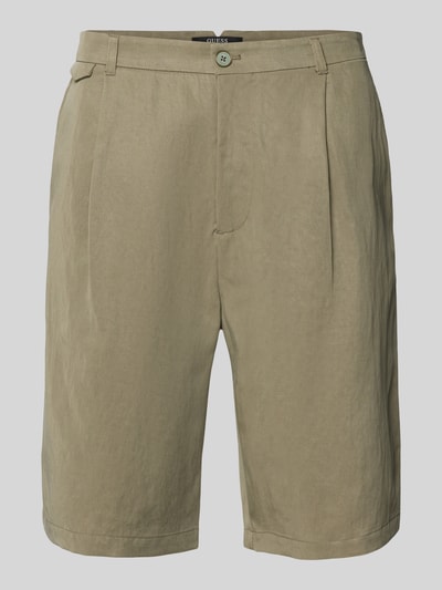 Produktfoto, Regular Fit Shorts mit Gesäßtaschen Modell 'TAYLOR' von Guess, beige, Lyocell-Mix, glatte Textur, sichtbarer Knopf, Vorderansicht