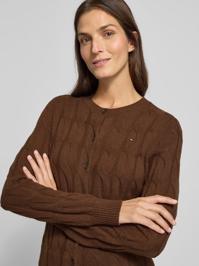 Tommy Hilfiger Regular fit gebreid jack van zuivere wol met kabelpatroon Middenbruin - 3