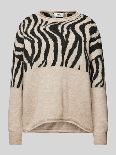 Only Relaxed fit gebreide pullover met rolzoom en extra brede schouders, modell 'JADE' Beige gemêleerd - 2