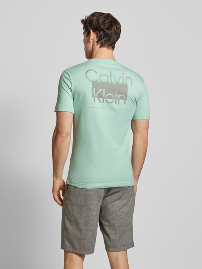 CK Calvin Klein T-shirt met labelprint, model 'ENLARGED' Lichtturquoise - 5