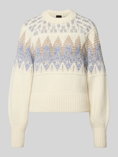 Productfoto, Regular Fit Strickpullover aus Woll-Mix Modell 'FAROMBO' van BOSS Orange in effen brei-look met Noorse patroon, ronde hals, lange mouwen, geribde boorden, materiaal: wolmix.