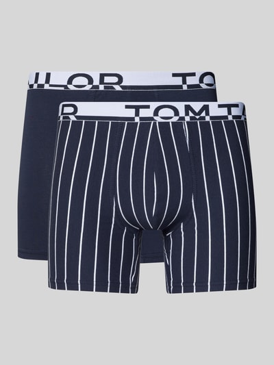 Produktfoto, Trunks aus Baumwoll-Mix im 2er-Pack von Tom Tailor in Unifarben und Streifen, Label-Bund, elastischer Bund, glatte Textur